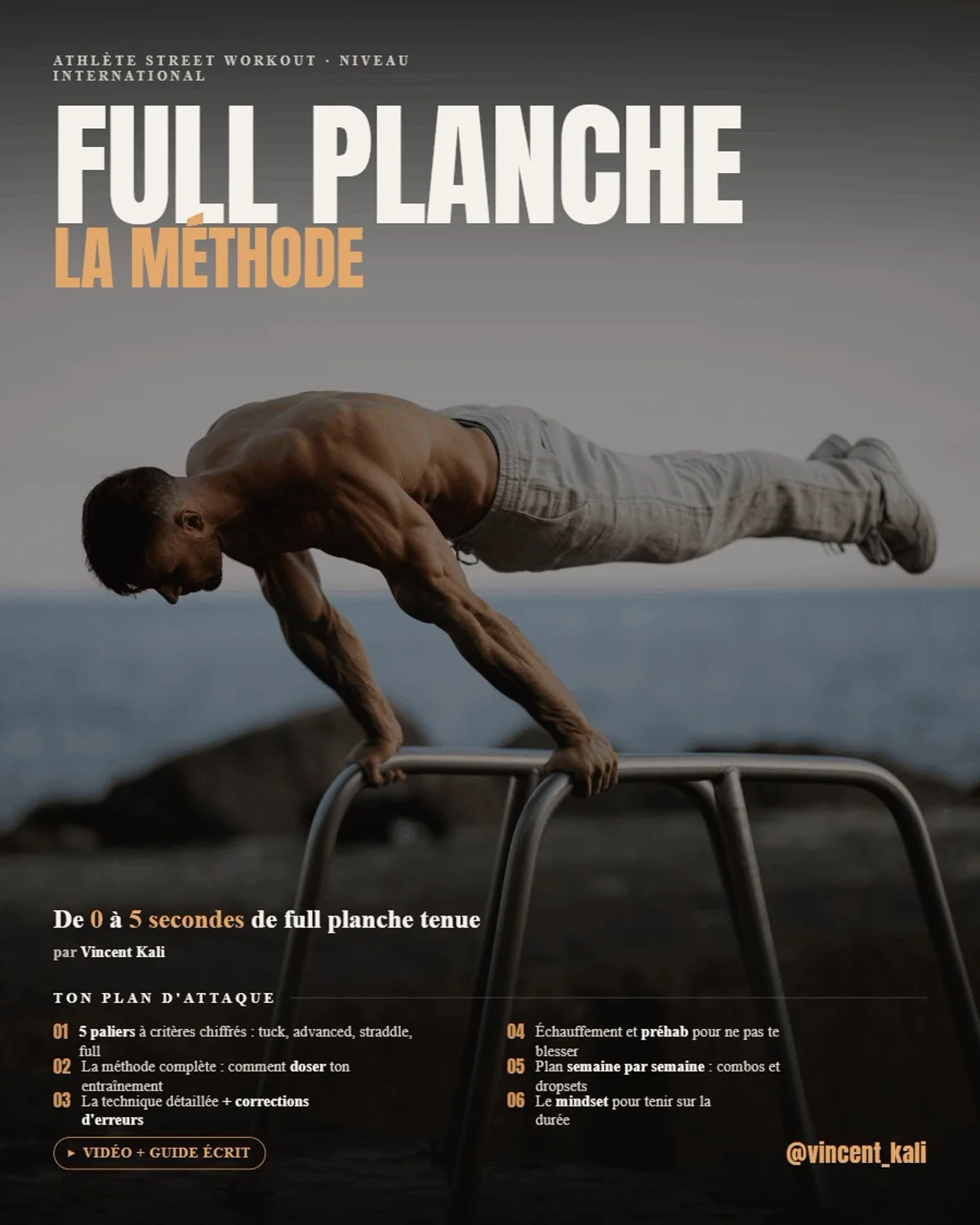 Affiche du programme Full Planche : La Méthode, de 0 à 5 secondes de full planche tenue, par Vincent Kali